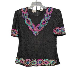 Stenay Black Silk Beaded Embellished Evening Top Women’s Size M